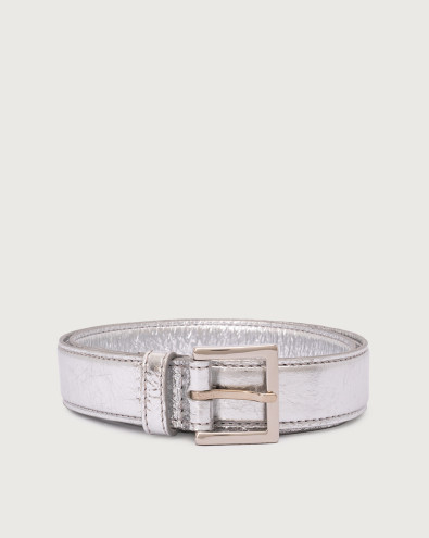 Metal cracked leather belt 3 cm