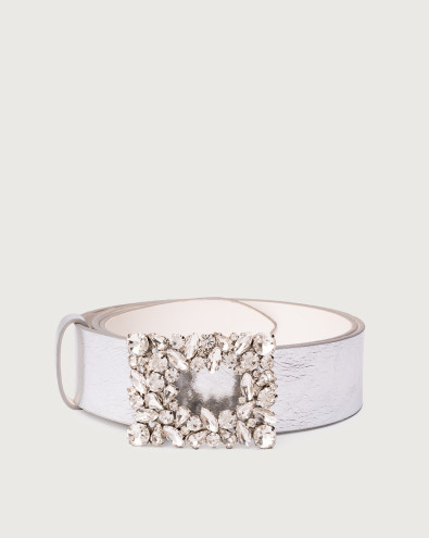 Metal jewel cracked leather belt 4 cm