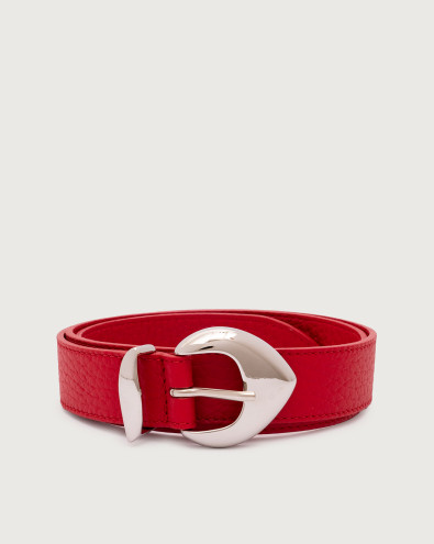 Soft leather belt with metallic loop 3 cm