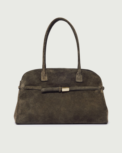 Aura Peach Large suede shoulder bag with strap