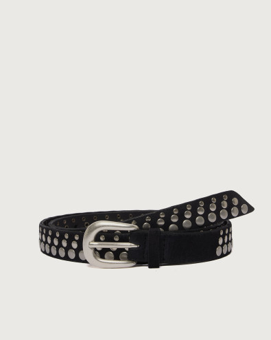 Hunting long tip suede leather belt with studs 2,5 cm