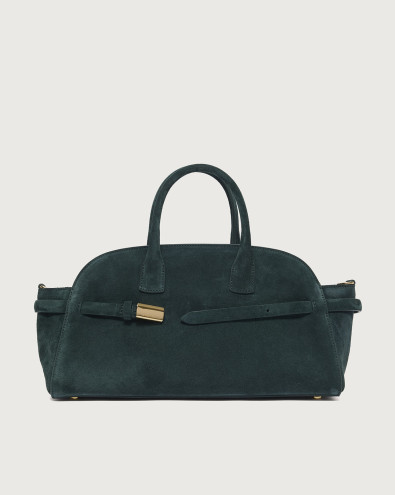 Aura Peach Oro Midi suede handbag with strap