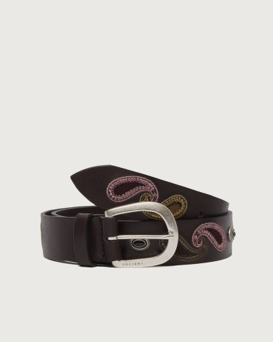 Paisley Peach leather and suede belt 3,5 cm