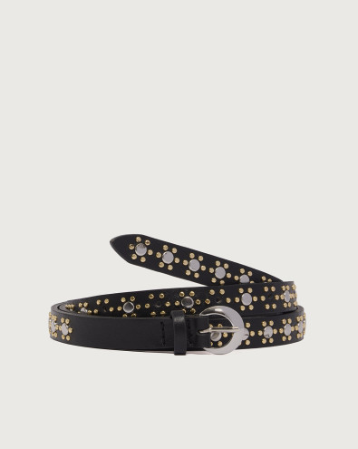 Stud Flowers Boston leather belt 1,5 cm