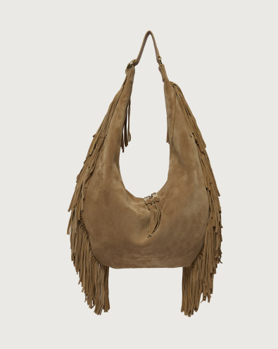 Isola Peach Fringe Large suede leather shoulder bag