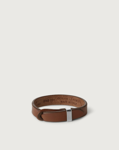 Bull leather Nobuckle bracelet with silver detail