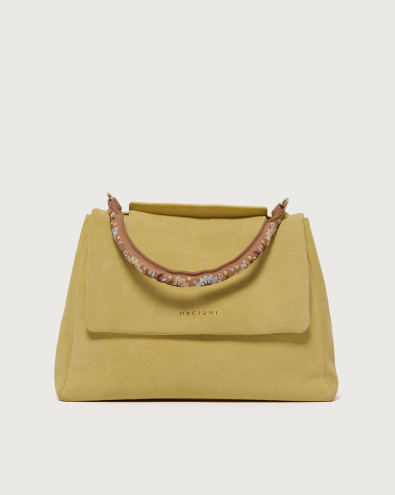 Sveva Peach Flowers Midi suede leather shoulder bag with strap