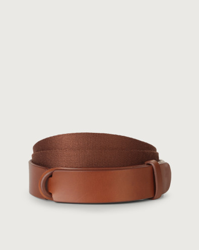 Bull Leather and fabric Nobuckle belt