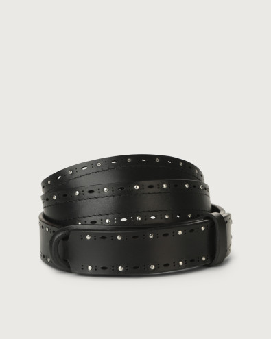 Bull Soft leather Nobuckle belt with micro-studs