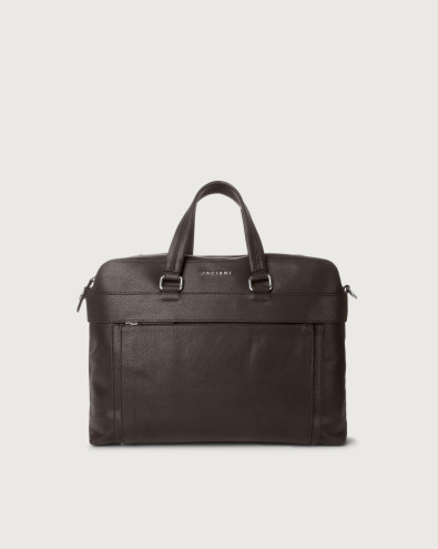 Chevrette leather briefcase with strap