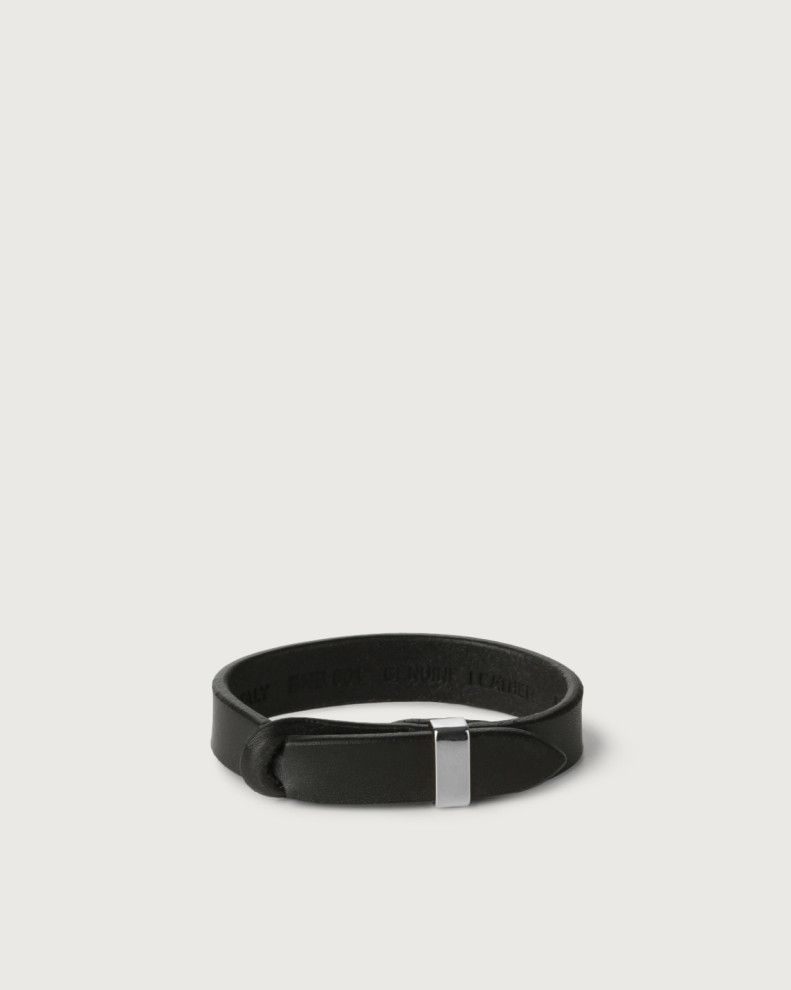 Bull leather Nobuckle bracelet with silver detail