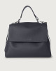 Orciani Sveva Soft large leather shoulder bag with strap Grained leather Navy