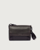 Orciani Micron leather midi messenger bag Grained leather Ebony