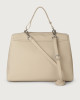 Orciani Sveva Soft large leather shoulder bag with strap Grained leather Ivory