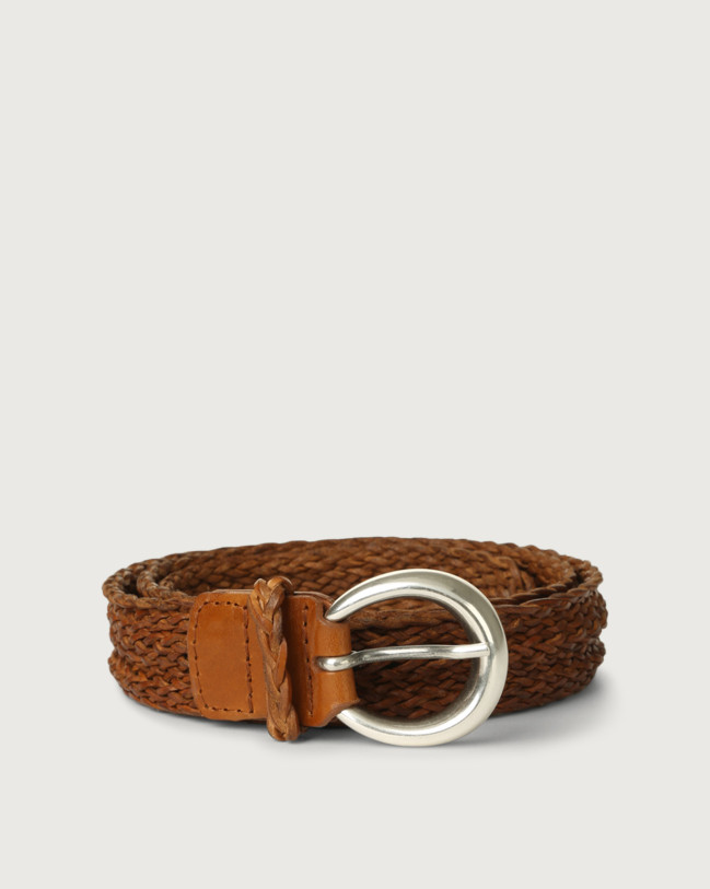 Orciani Masculine braided leather belt Leather Cognac