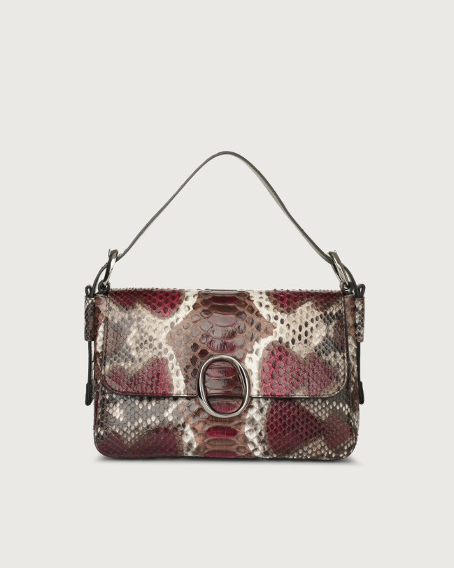 Orciani Soho Naponos python leather baguette bag with strap Python Leather Bordeaux