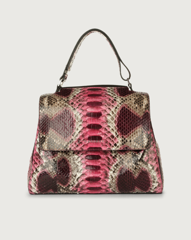 Orciani Sveva Naponos medium python leather shoulder bag with strap Python Leather Pink