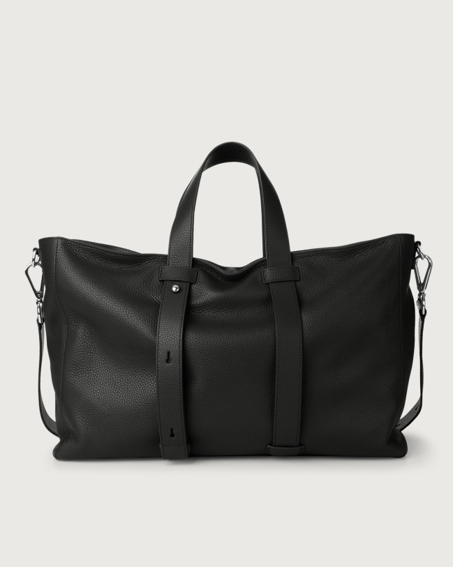 Orciani Micron leather weekender bag with strap Leather Black