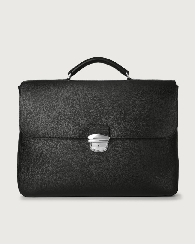 Orciani Micron leather large Briefcase with strap Leather Black