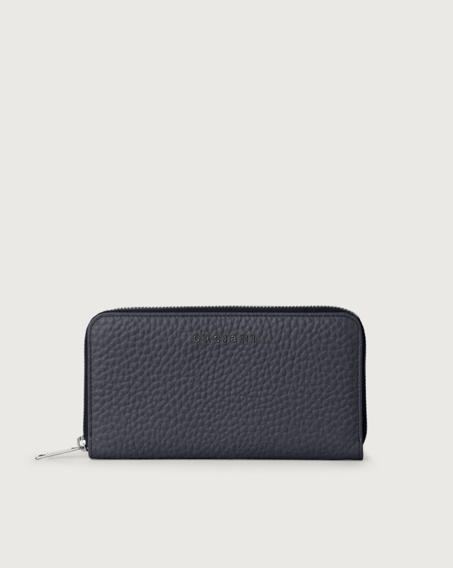 Orciani Zip around Soft large leather wallet Grained leather Navy