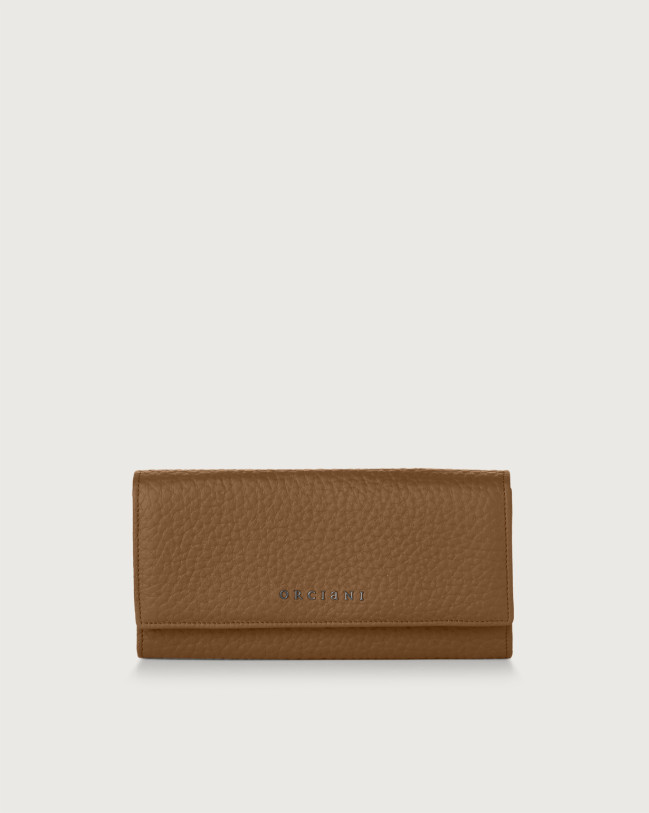 Orciani Soft leather wallet with RFID protection Grained leather, Leather Caramel