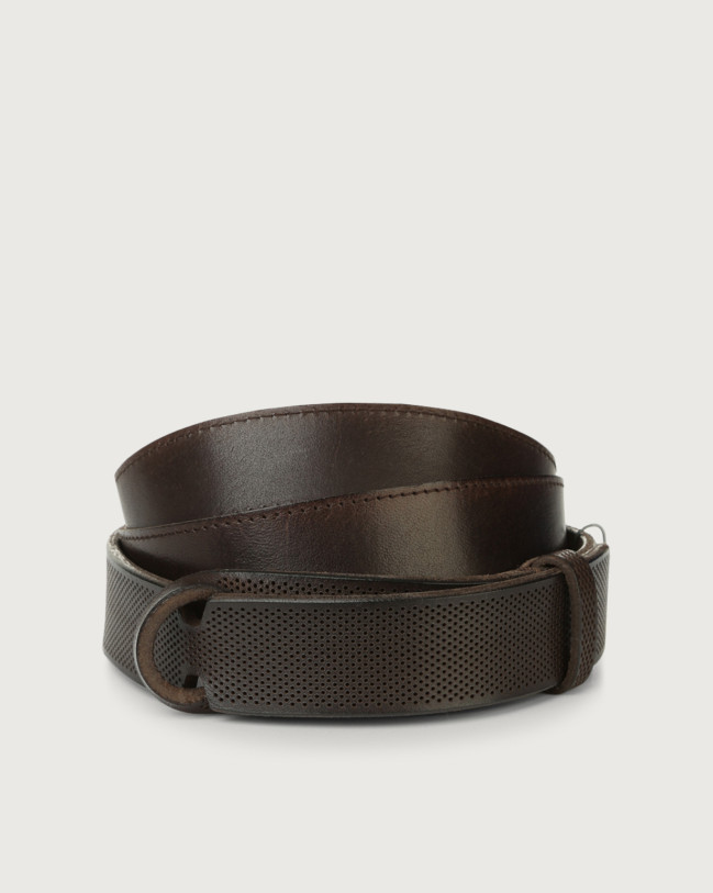 Orciani Dive Holes leather Nobuckle belt Leather Chocolate