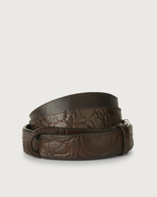 Orciani Sauro leather Nobuckle belt Embossed leather Chocolate