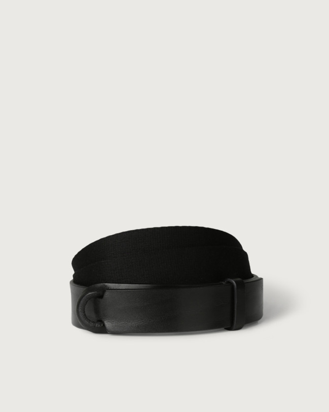 Orciani Bull Leather and fabric Nobuckle belt Leather & fabric Black