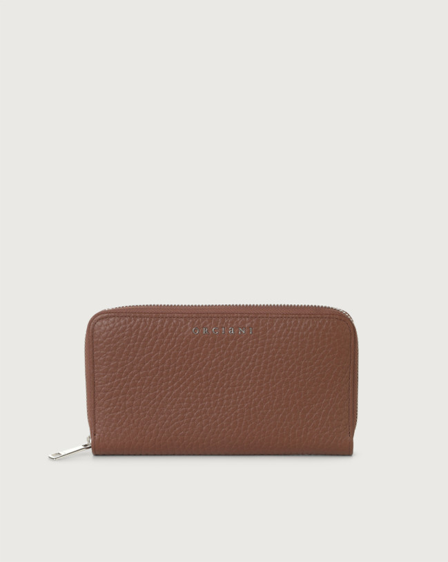 Orciani Zip around Soft large leather wallet Grained leather Cognac