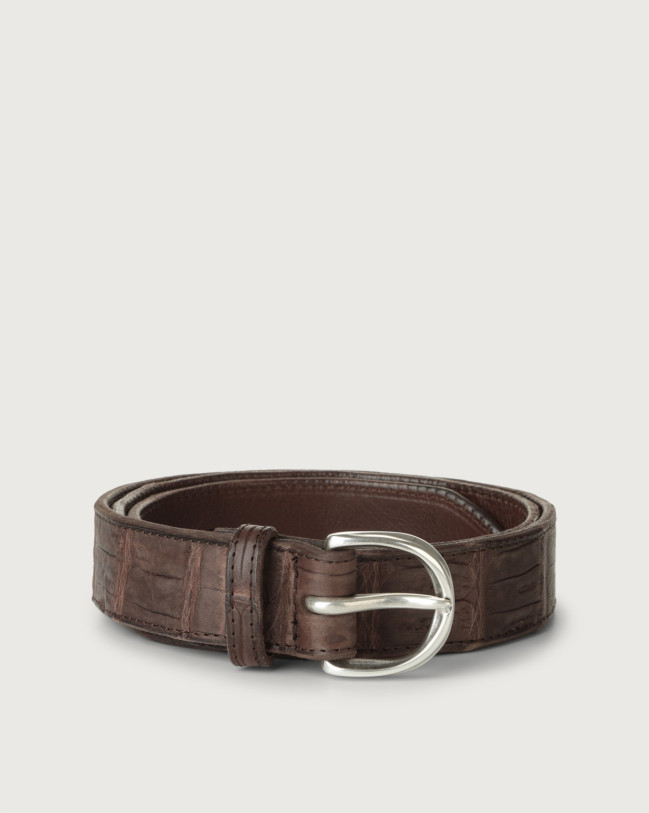 ORCIANI Cocco Coda classic crocodile leather belt, color Chocolate