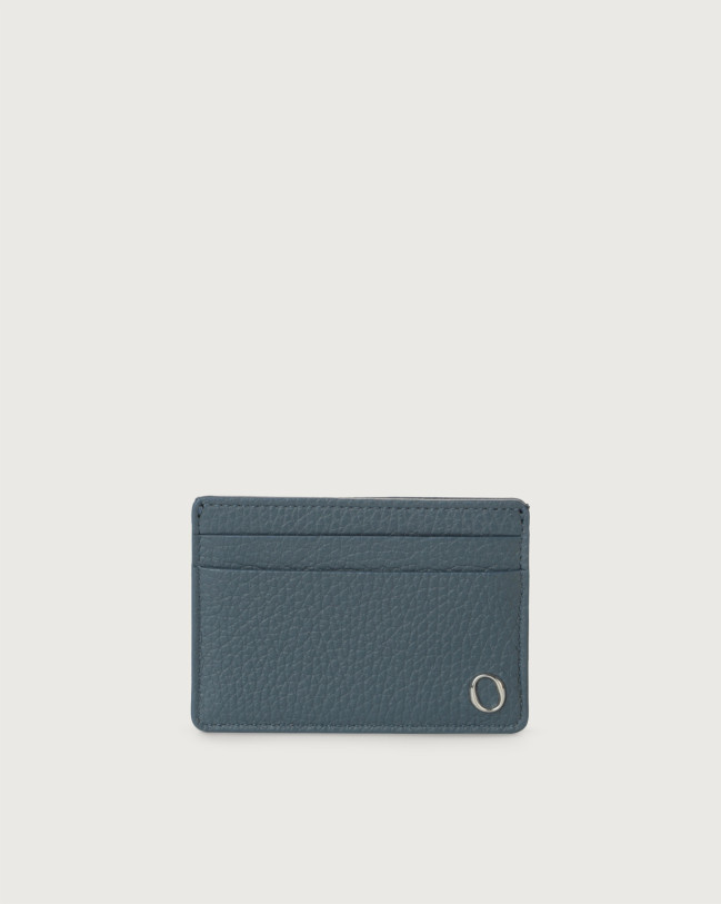 Orciani Micron leather card holder Grained leather Blue