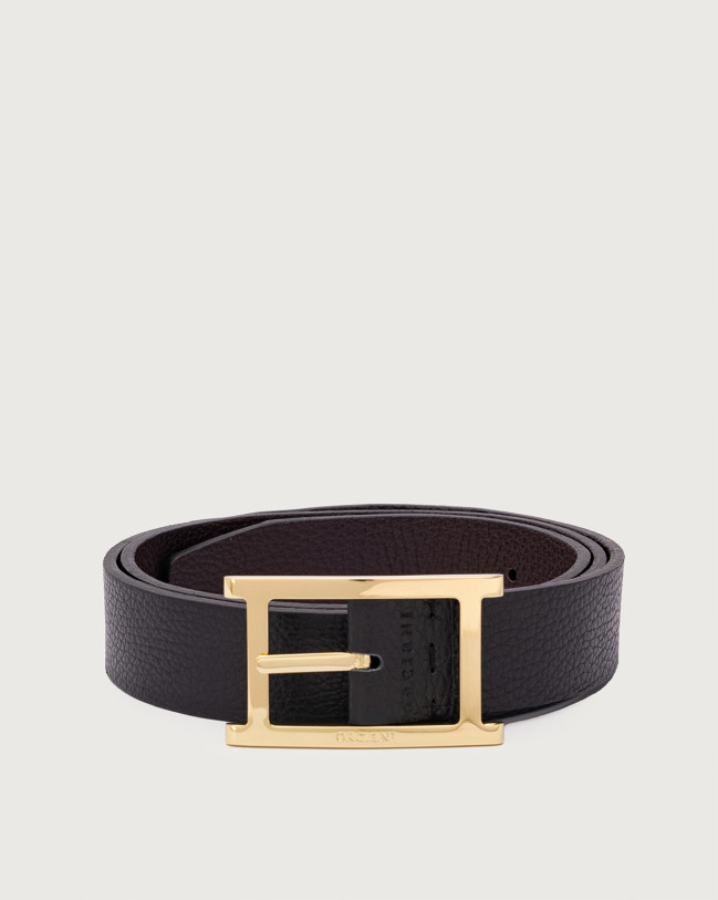Orciani Micron Double B reversible leather belt 3 cm Black+Chocolate