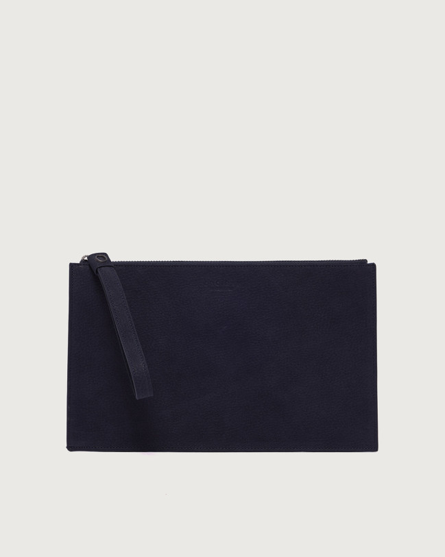 Orciani Nabucco large nubuck leather pouch with wristband Nubuck Dark Blue