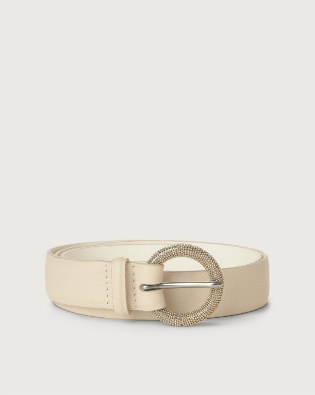 Orciani Sense classic leather belt Grained leather Off-White