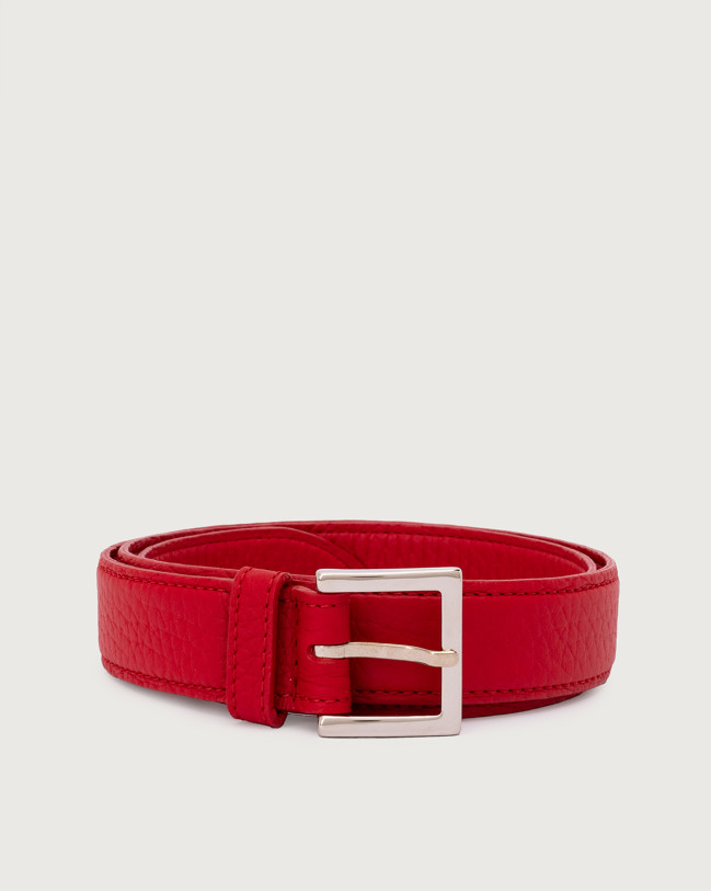 Orciani Soft leather classic belt 3 cm Grained leather Marlboro red