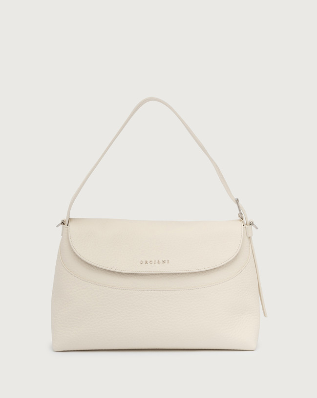 Orciani Nana Soft Midi leather shoulder bag with strap Grained leather White