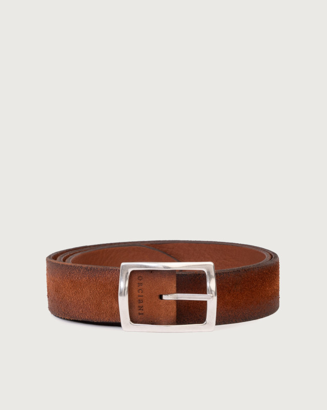 Orciani Hunting Double reversible leather belt 3,5 cm Leather, Suede leather Honey
