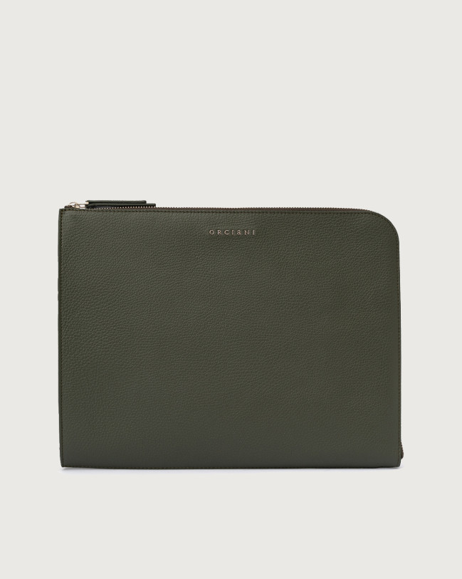 Orciani Micron slim leather document holder Grained leather Olive green