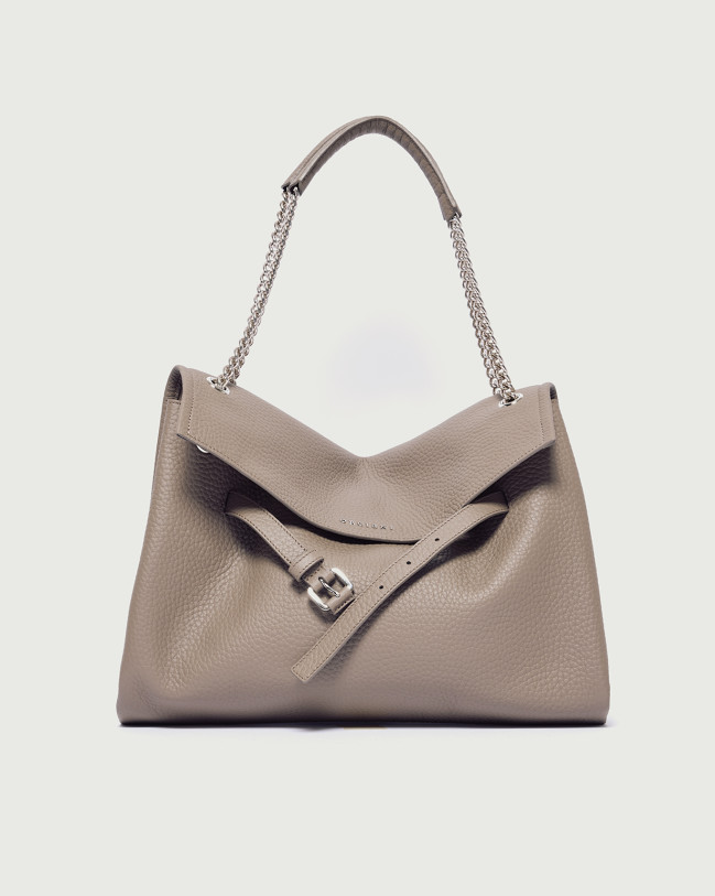 Orciani Venus Soft Midi grained leather shoulder bag Grained leather taupe