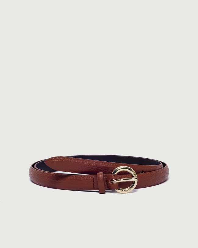 Orciani Sense classic dollar leather belt 1,5 cm Grained leather brick