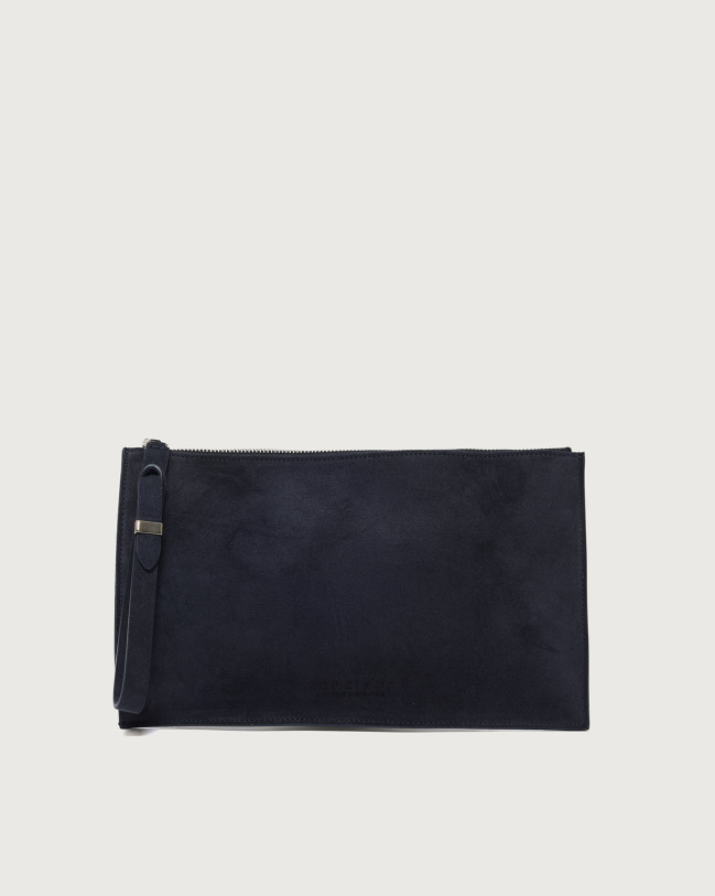 Orciani NoBuckle Peach suede leather pouch with wristband Suede leather blu