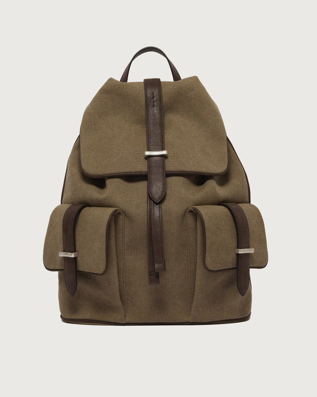 Orciani Jones Safari canvas and leather backpack Leather & fabric Chocolate
