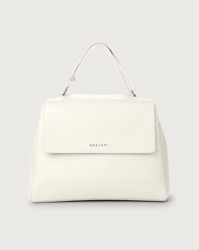 Orciani Sveva Soft Midi leather shoulder bag with shoulder strap Grained leather White