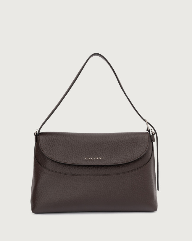 Orciani Nana Soft Midi leather shoulder bag with strap Grained leather Chocolate