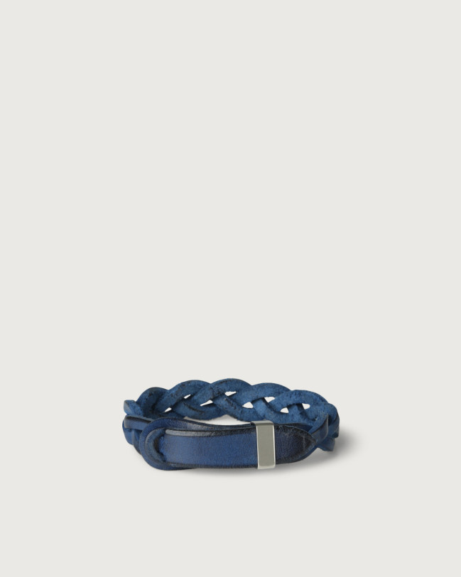 Orciani Walk leather Nobuckle bracelet with silver detail Leather Blue