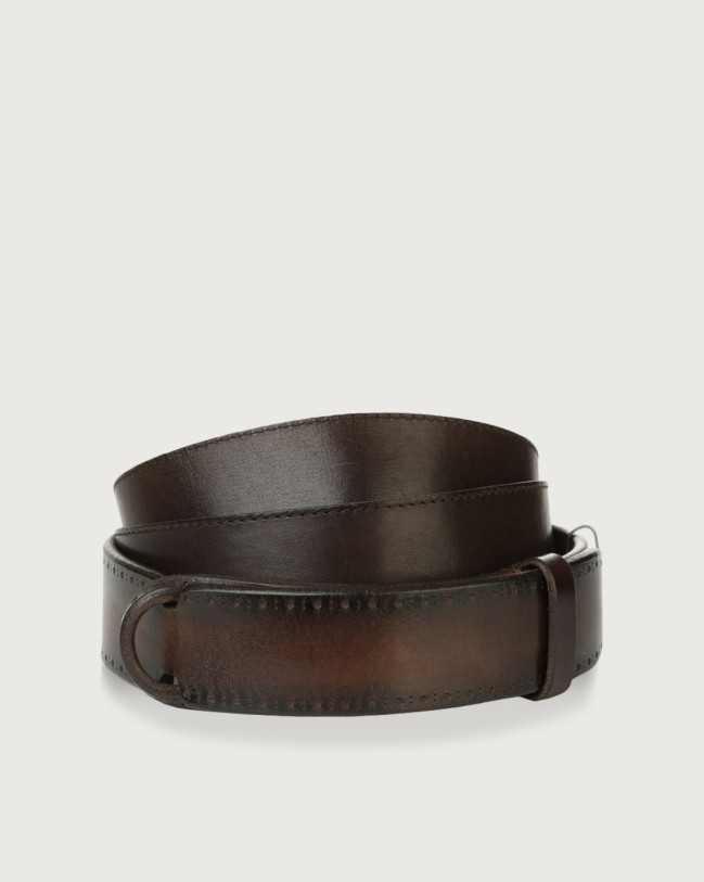 Orciani Buffer leather Nobuckle belt Chocolate