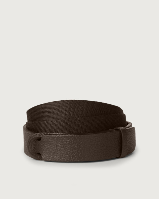 Orciani Micron leather and fabric Nobuckle belt Leather & fabric Chocolate
