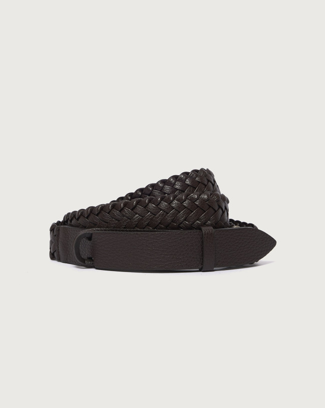 Orciani Micron braided leather Nobuckle belt Grained leather Black