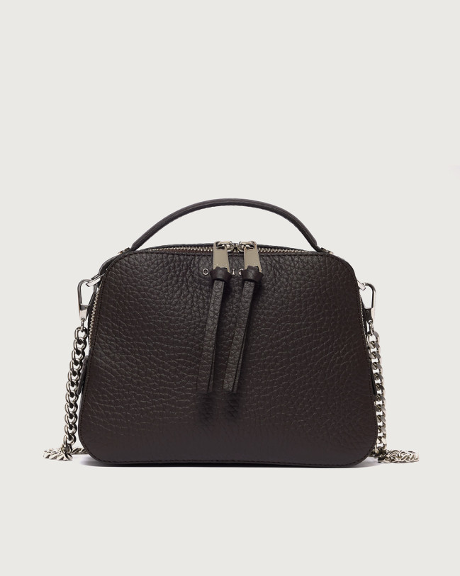 Orciani Chéri Soft leather hand mini bag with shoulder strap Grained leather Chocolate