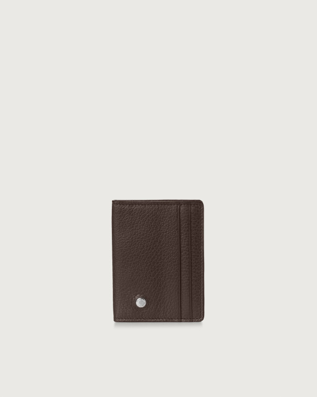 Orciani Micron hinge opening leather card holder Leather Chocolate